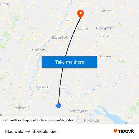 Blasiwald to Gondelsheim map