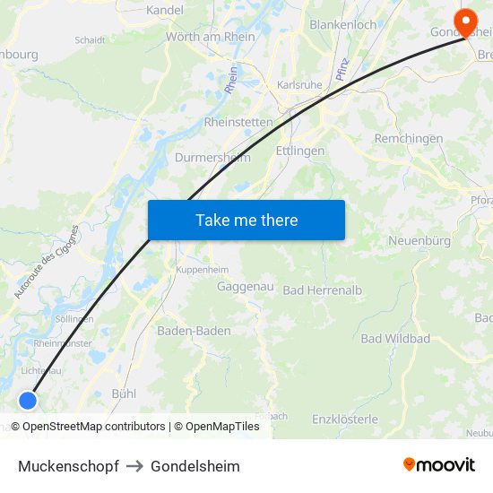 Muckenschopf to Gondelsheim map