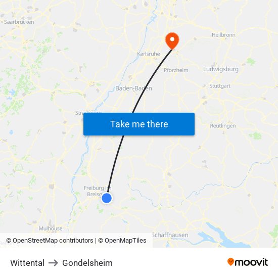 Wittental to Gondelsheim map