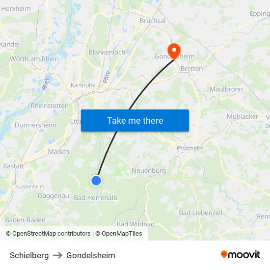 Schielberg to Gondelsheim map