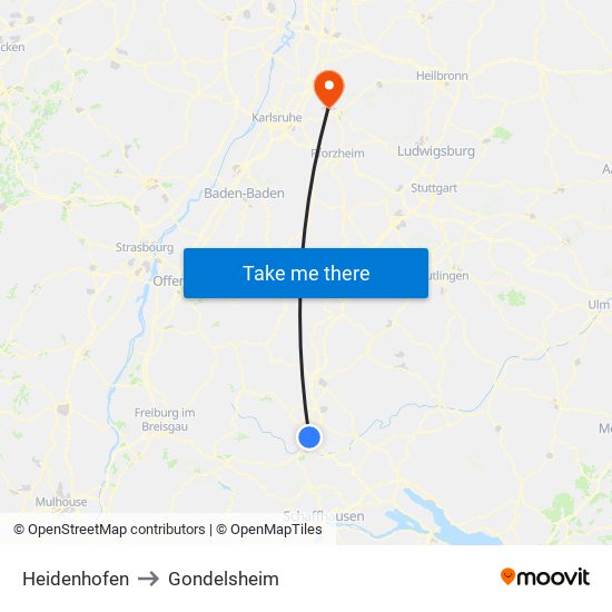 Heidenhofen to Gondelsheim map