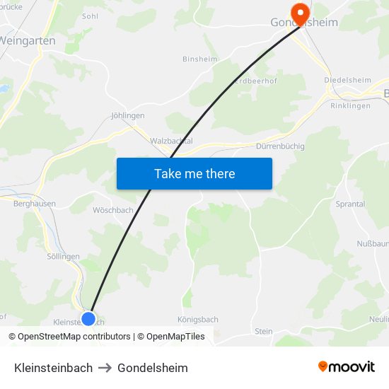 Kleinsteinbach to Gondelsheim map
