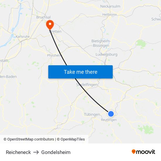 Reicheneck to Gondelsheim map