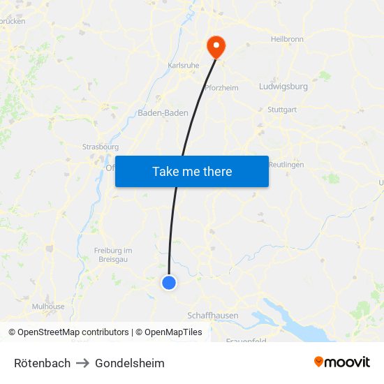 Rötenbach to Gondelsheim map