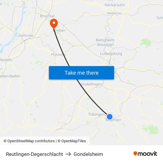 Reutlingen-Degerschlacht to Gondelsheim map