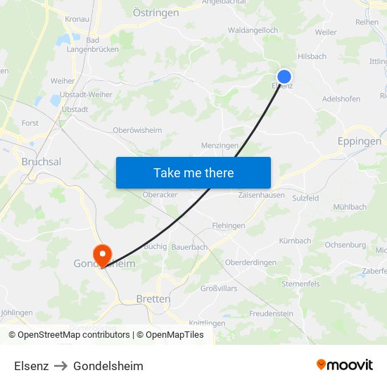 Elsenz to Gondelsheim map