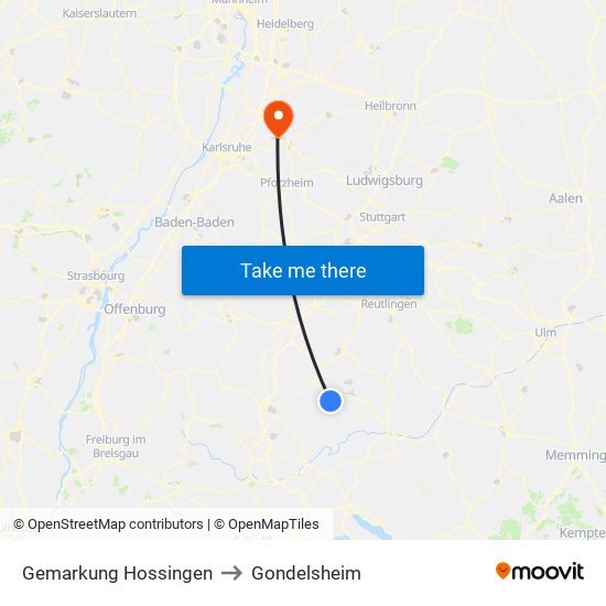 Gemarkung Hossingen to Gondelsheim map