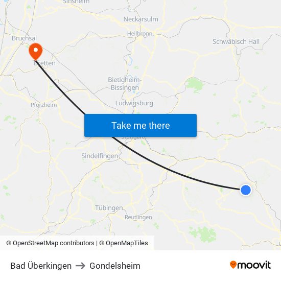 Bad Überkingen to Gondelsheim map