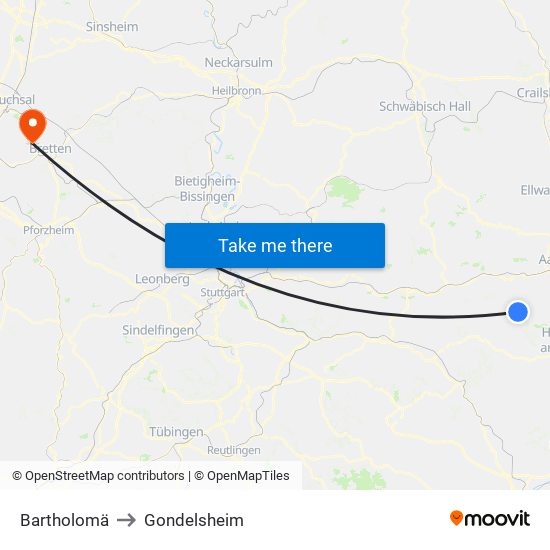 Bartholomä to Gondelsheim map