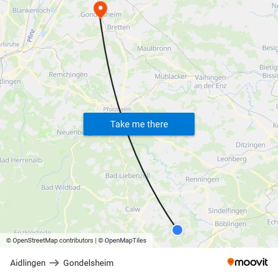 Aidlingen to Gondelsheim map