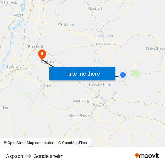 Aspach to Gondelsheim map