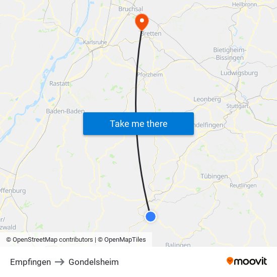 Empfingen to Gondelsheim map