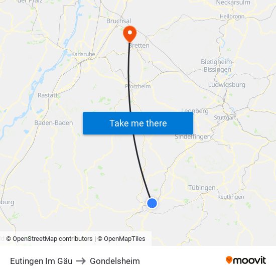 Eutingen Im Gäu to Gondelsheim map