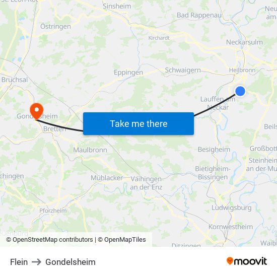 Flein to Gondelsheim map