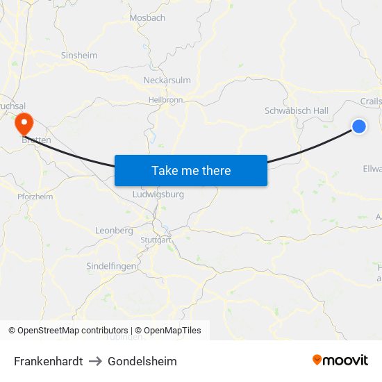 Frankenhardt to Gondelsheim map