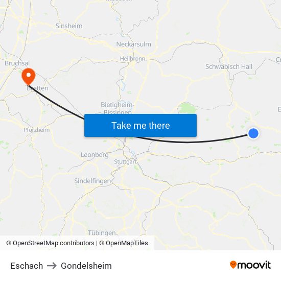 Eschach to Gondelsheim map