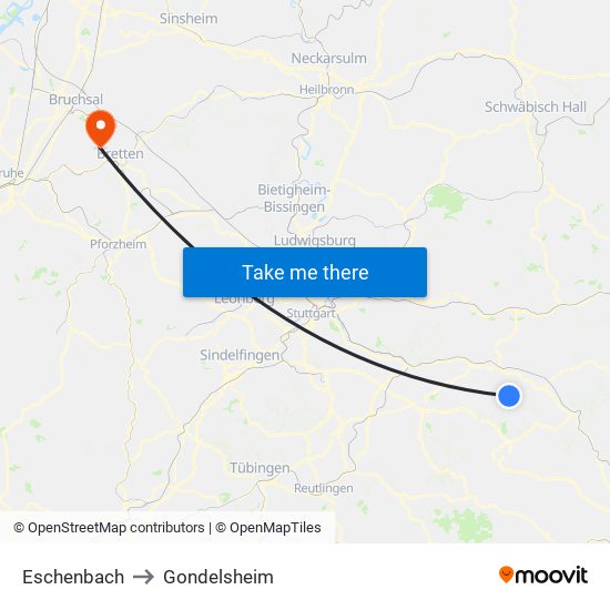 Eschenbach to Gondelsheim map