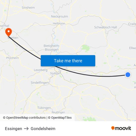 Essingen to Gondelsheim map