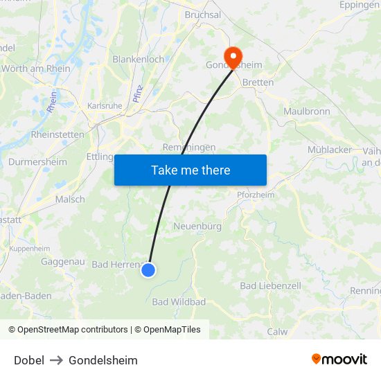 Dobel to Gondelsheim map