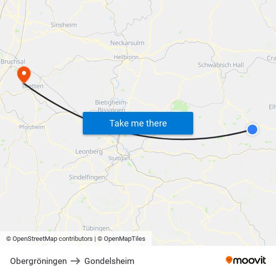 Obergröningen to Gondelsheim map