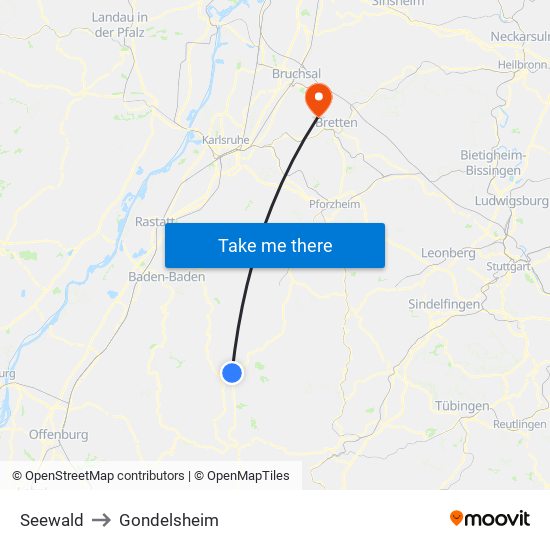 Seewald to Gondelsheim map