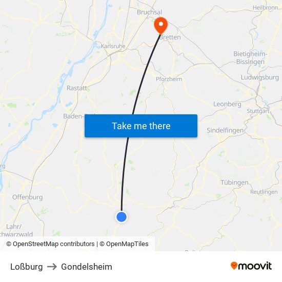 Loßburg to Gondelsheim map