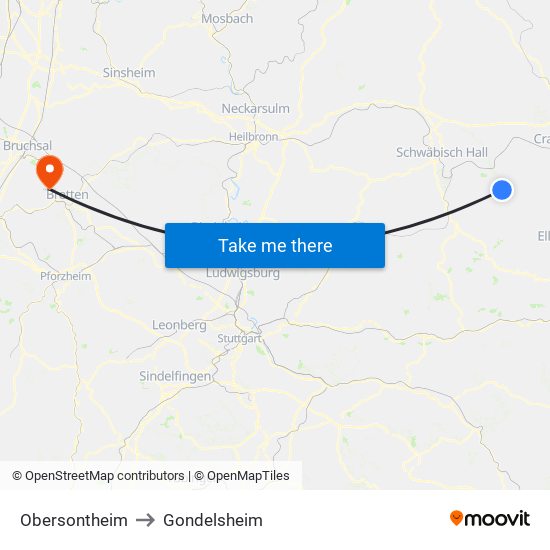 Obersontheim to Gondelsheim map