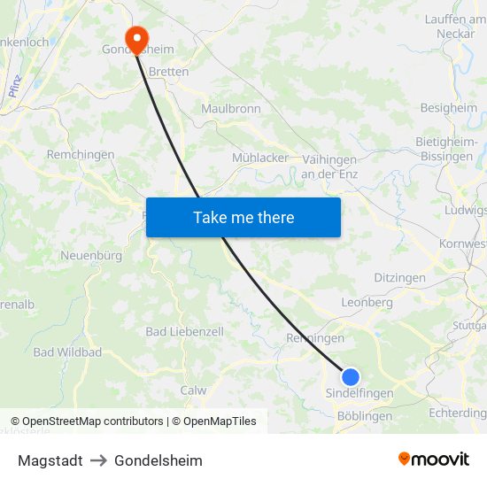 Magstadt to Gondelsheim map