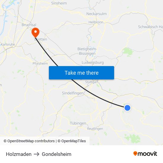 Holzmaden to Gondelsheim map