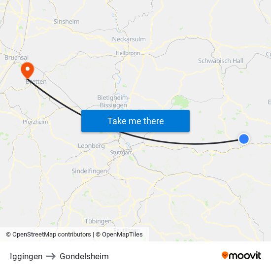 Iggingen to Gondelsheim map