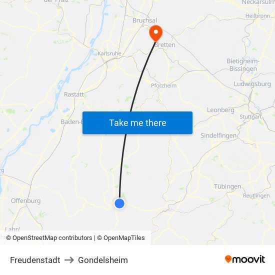 Freudenstadt to Gondelsheim map