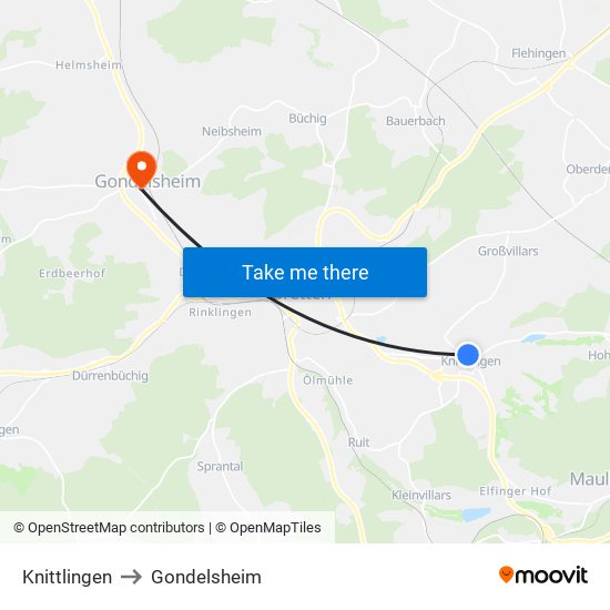 Knittlingen to Gondelsheim map
