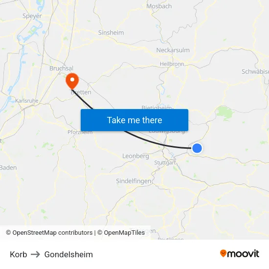Korb to Gondelsheim map