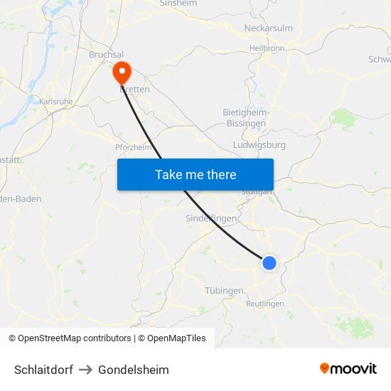 Schlaitdorf to Gondelsheim map