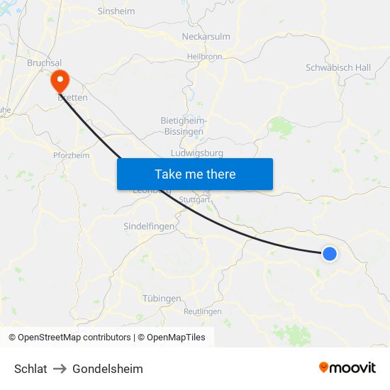 Schlat to Gondelsheim map