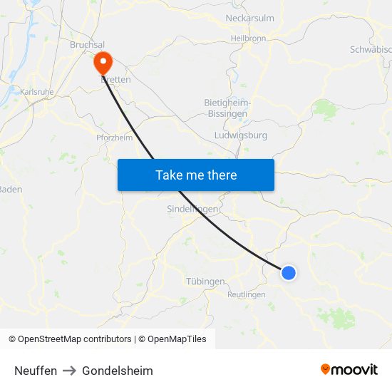 Neuffen to Gondelsheim map