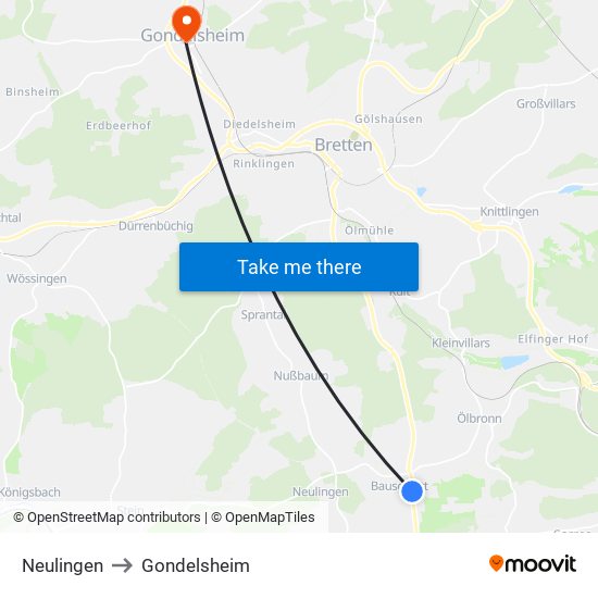Neulingen to Gondelsheim map