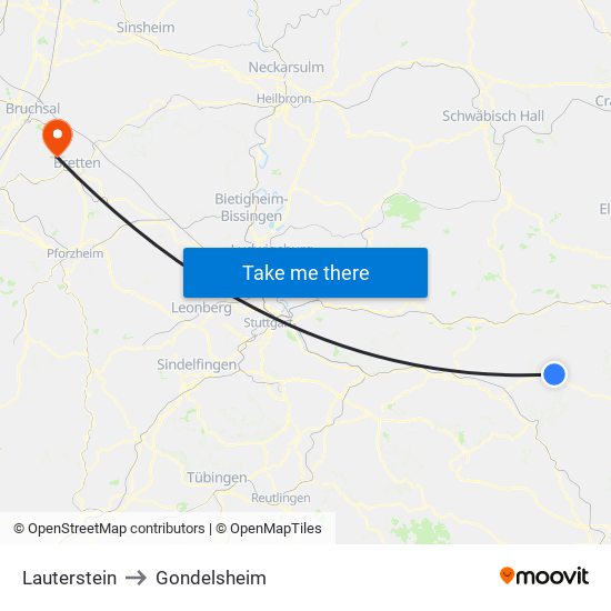 Lauterstein to Gondelsheim map