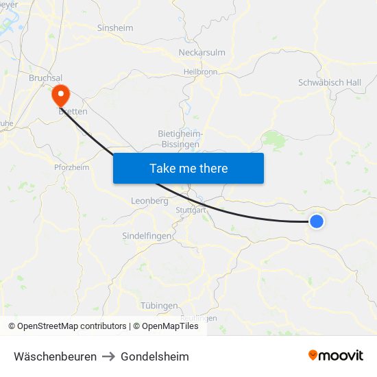 Wäschenbeuren to Gondelsheim map