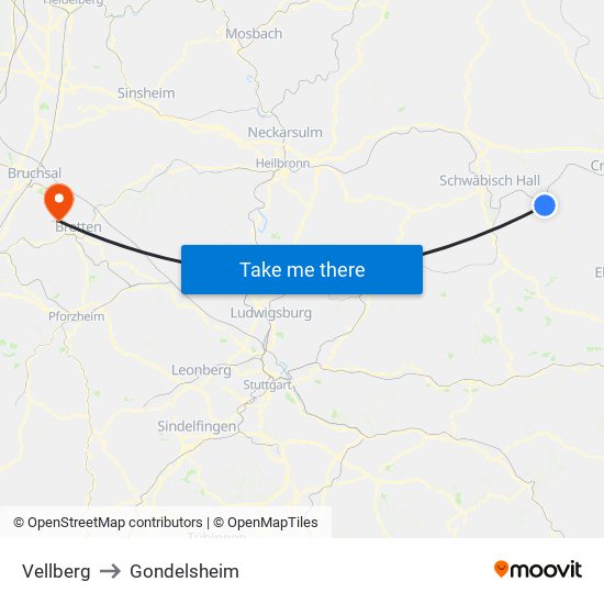 Vellberg to Gondelsheim map