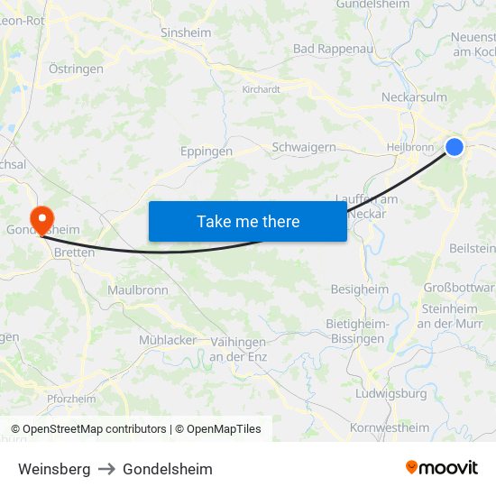 Weinsberg to Gondelsheim map