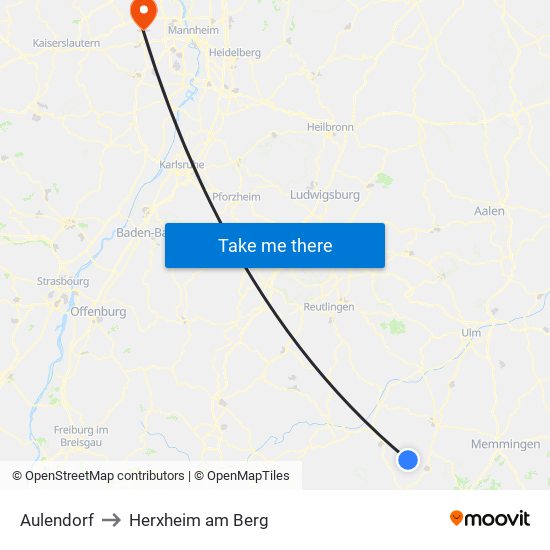 Aulendorf to Herxheim am Berg map