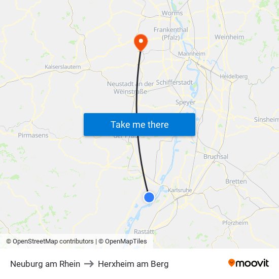 Neuburg am Rhein to Herxheim am Berg map