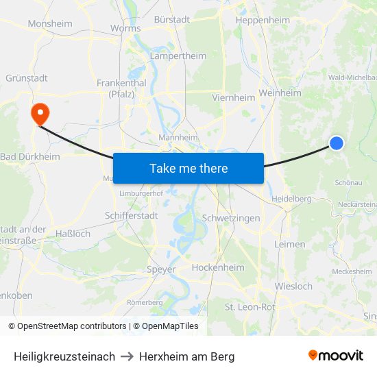 Heiligkreuzsteinach to Herxheim am Berg map