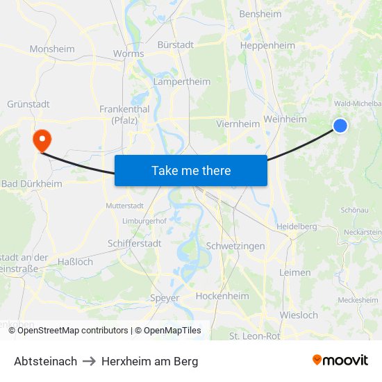 Abtsteinach to Herxheim am Berg map