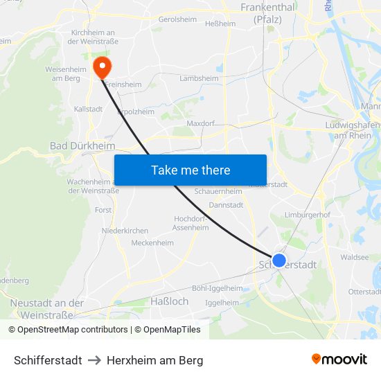 Schifferstadt to Herxheim am Berg map