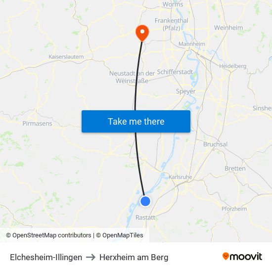 Elchesheim-Illingen to Herxheim am Berg map