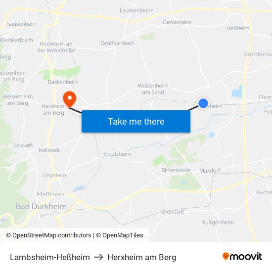 Lambsheim-Heßheim to Herxheim am Berg map