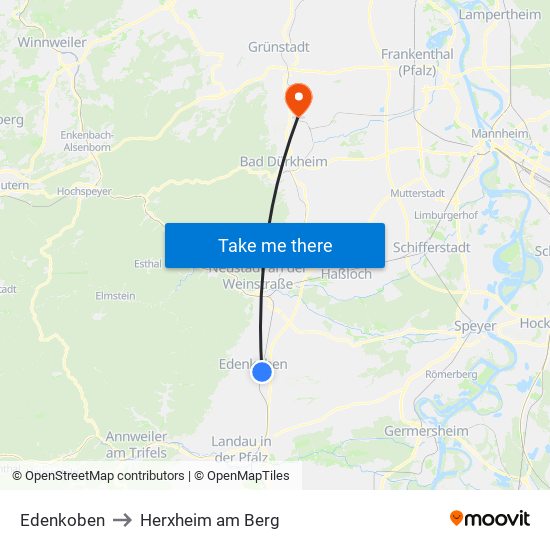 Edenkoben to Herxheim am Berg map