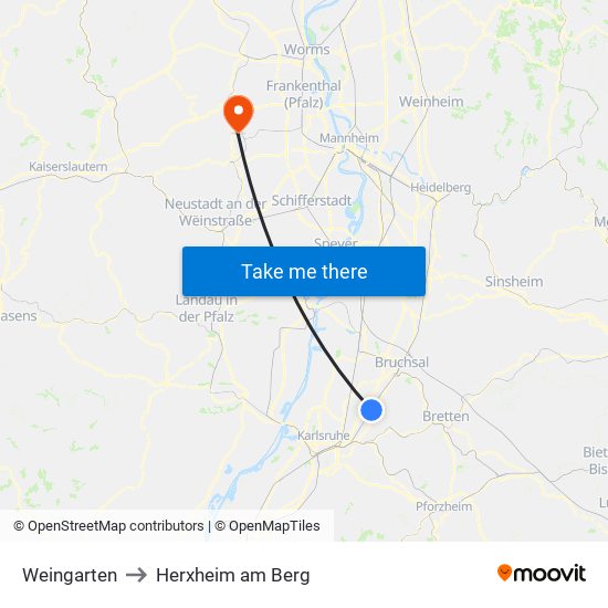 Weingarten to Herxheim am Berg map